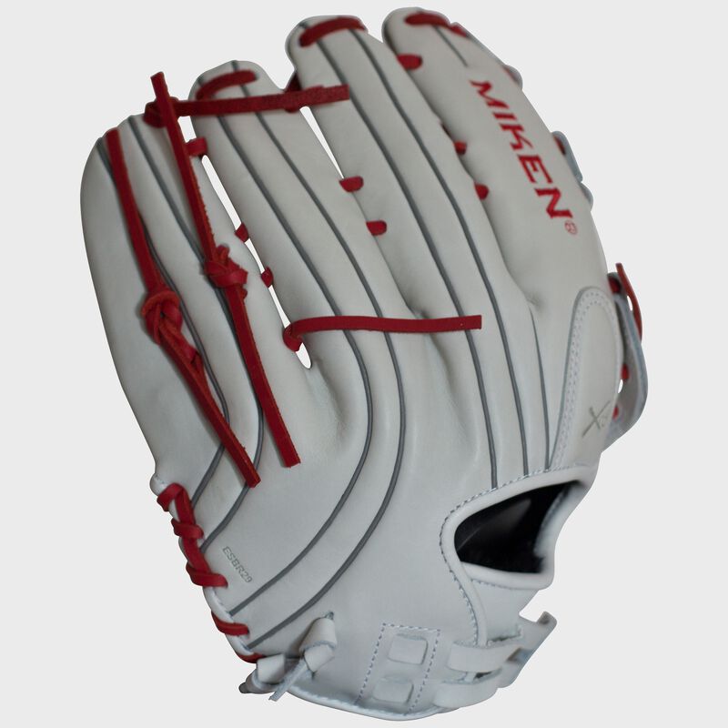 Back of a white Pro Series 13.5 in slowpitch softball glove - SKU: PRO135-WS loading=